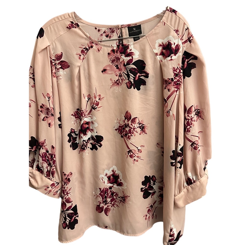 Worthington 🌟Womens Top Size XL Floral Blouse Career Summer Rose Pink